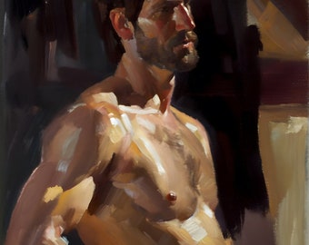 Impressionistic Male Portrait – Digital Download Gay Art, Printable Masculine Figurative Artwork, Modern Wall Decor