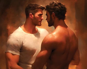 Digital Painting, Gay art, Male painting, Male Portrait, Gay couple in love.