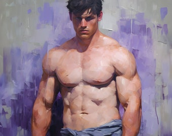 Ritratto maschile impressionista – Download digitale di arte gay, opera d'arte figurativa stampabile, decorazione murale maschile