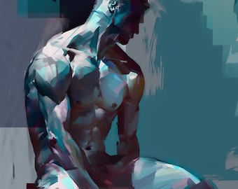 Retrato masculino expresionista: descarga digital de arte figurativo moderno, decoración de pared masculina imprimible