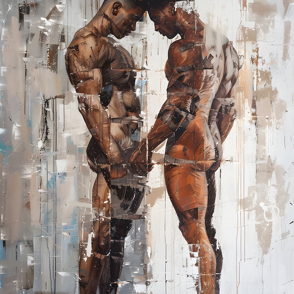 Abstract Painting of Nude Men in Love, Gay art, Male painting, Male Portrait, Male nude