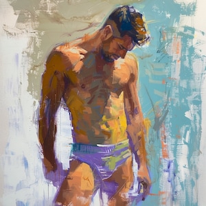 Abstrakte Pastellmalerei einer männlichen Figur, Gay Kunst, Gemälde eines Mannes, männliches Porträt