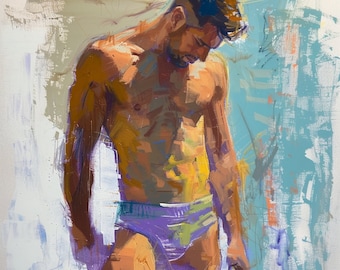 Abstract Pastel Painting of a Male Figure, Gay art, Male painting, Male Portrait