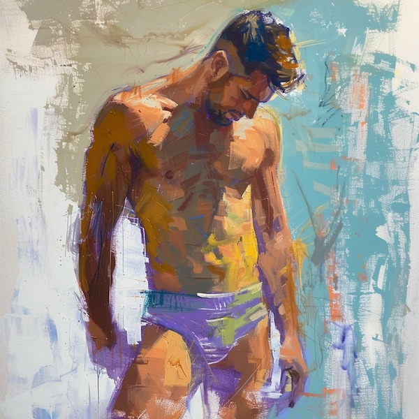 Abstract Pastel Painting of a Male Figure, Gay art, Male painting, Male Portrait