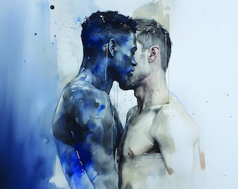 Abstract Male Portrait – Digital Download Gay Art, Printable Modern Figurative Artwork, Masculine Wall Decor