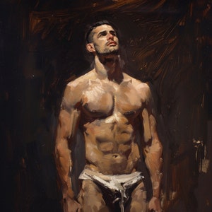 Impressionistische Malerei eines Mannes im Atelier, Gay Kunst, Männermalerei, Männerporträt