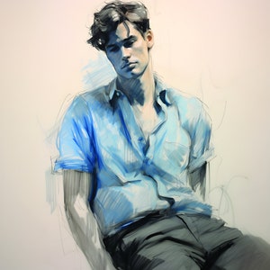 Charcoal Drawing, Gay art, Male painting, Male Portrait