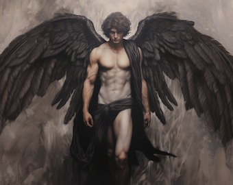Pintura digital de ángel masculino: arte mural figurativo imprimible, obra de arte moderna de ángel masculino, descarga instantánea