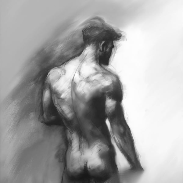 Charcoal Painting of Nude Male, Gay art, Male painting, Male Portrait