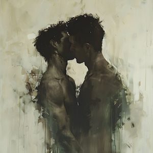 Abstract Kiss – Digital Download Gay Art, Printable Male Couple Artwork, Modern Figurative Wall Decor