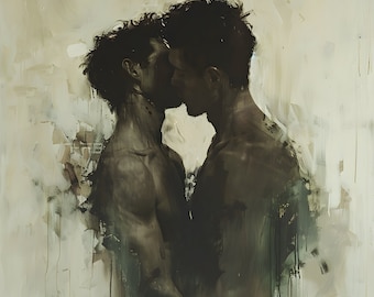 Bacio astratto – Download digitale di opere d'arte gay, opere d'arte di coppia maschile stampabili, decorazioni murali figurative moderne