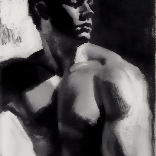 Charcoal Painting, Gay art, Male painting, Male Portrait