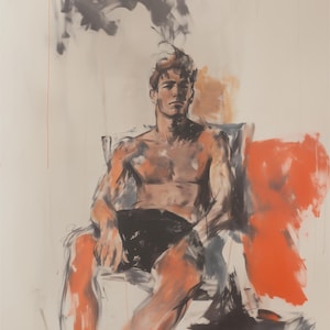 Abstract Expressionistic Painting of a seated man, Modern Art, Gay art, Male painting, Male Portrait