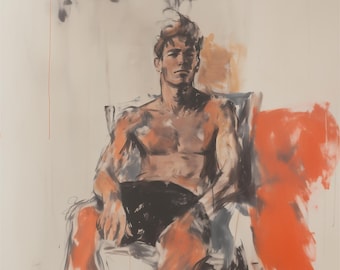 Abstract Expressionistic Painting of a seated man, Modern Art, Gay art, Male painting, Male Portrait