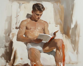 Abstract Man Reading – Digital Download Modern Figurative Art, Printable Gay Art, Masculine Wall Decor