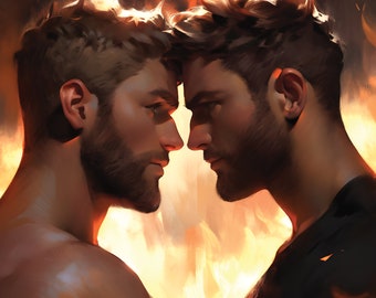 Impressionistic Painting, Gay art, Male painting, Male Portrait, Gay couple in love.