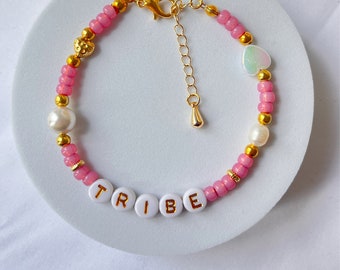 Handmade Beaded Bride Tribe Bracelet, Pearl and Swarovski. Hen Party Accessory. Tribe Gift, Barbie Hen Do