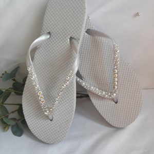 Personalised Bridal, Bride To Be, Hen Party, Honeymoon Pearl embellished Flip Flops image 6