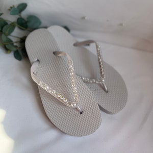 Personalised Bridal, Bride To Be, Hen Party, Honeymoon Pearl embellished Flip Flops image 4