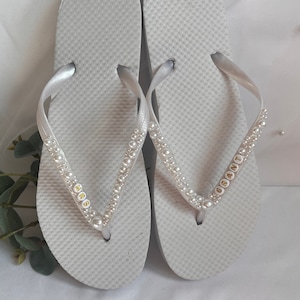 Personalised Bridal, Bride To Be, Hen Party, Honeymoon Pearl embellished Flip Flops image 1