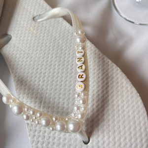 Personalised Bridal, Bride To Be, Hen Party, Honeymoon Pearl embellished Flip Flops image 3