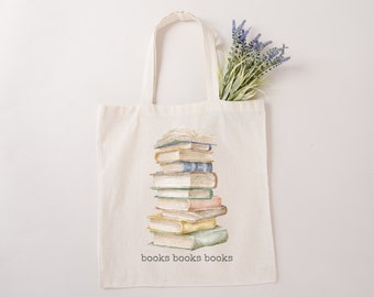 Book Bag Natural Tote, Pastel Typewriter Font Cotton Library Bag, Cottagecore