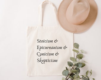 Hellenistic Schools of Philosophy Natural Tote Bag, Stoicism, Epicureanism, Cynicism, Skepticism, Book Bag, Gift for Teacher, Student