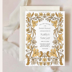 Vintage Bridal Shower Invitation Template | Customizable Invite, DIY, Floral Bridal Shower Invitation Template, Art Nouveau Instant Download