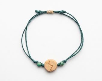 Hand Carved Wooden Leaf Bracelet | 100% Linen Green Cord | Imperial Jasper Beads | Delicate Botanical Jewelry Gift for Her, Handmade