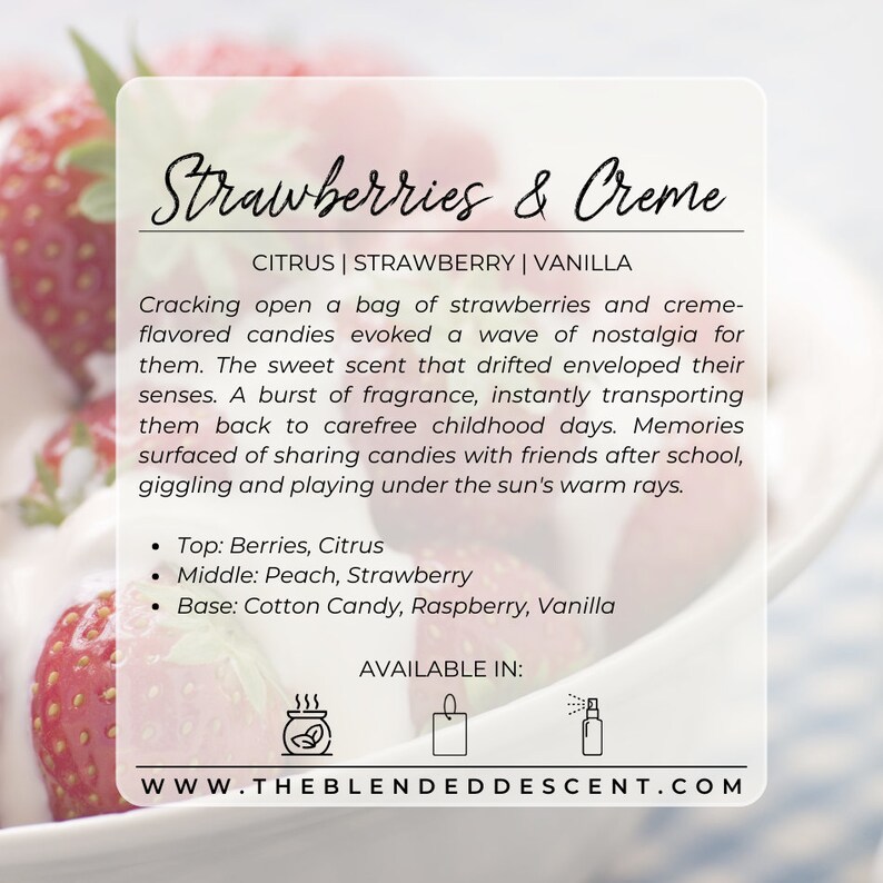 Strawberries & Creme Citrus Strawberry Vanilla Paraffin Free Wax Melt