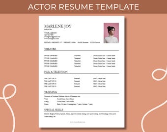 Actor Resume Template with Matching Headshot Template | Actor Resume | Professional Actor Resume | Microsoft Word Resume Template