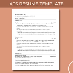 May include: A black and white resume template with the title "ATS Resume Template" at the top. The template includes sections for work experience, education, and additional information. The template is designed to help job seekers create a resume that is optimized for applicant tracking systems (ATS).