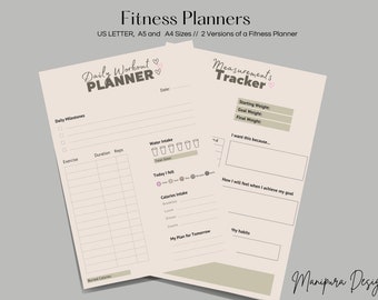 Pacchetto di tracker fitness stampabili / Diario fitness / Contacalorie / Pianificatore di allenamento digitale / Tracker di allenamento / Tracker per la perdita di peso in PDF