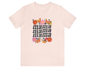 Camiseta de manga corta Retro Mama, camiseta Floral Boho mama