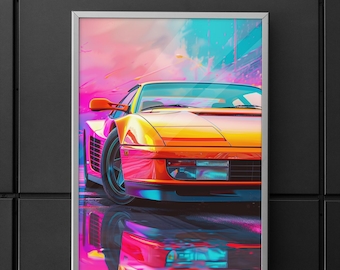 Vintage Car Art Print: Retro Ferrari Poster