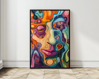 Abstract Face Art Print: Modern Colorful Home Decor