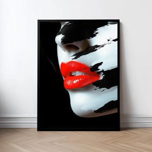 Red Lips Portrait Poster: Sensual Black, White Makeup Wall Art