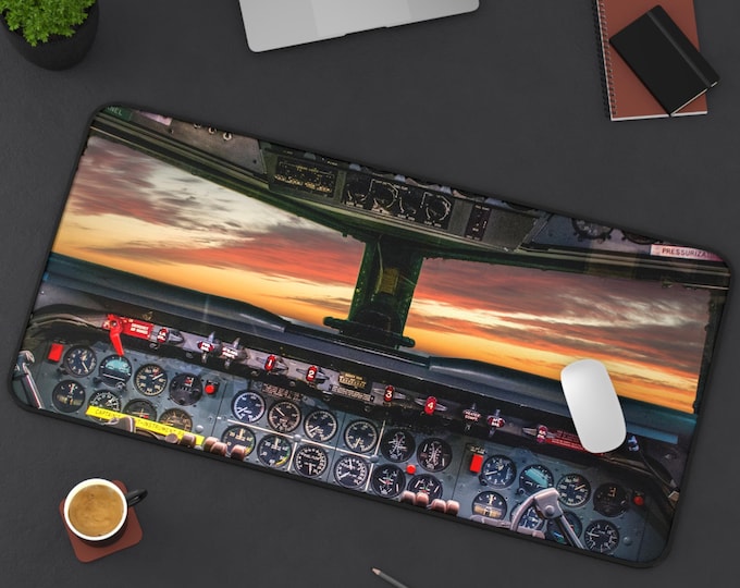Cockpit Dest Mat, Aviation Decor, Pilot Gift, Aircraft Controls, Aviator's Workspace, Airplane Home Office Decor Pilot Office