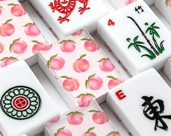 Peach Mahjong Tiles | Pink Peach Mahjong Set | Coquette Mahjong Tiles | Summer Mahjong Gift | Preppy Mahjong Accessories | Acrylic Mahjong