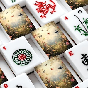 Mahjong Tile Set Vintage Garden Butterfly Design, Floral Butterfly Mahjong Tiles with Jokers, Cottagecore Mahjong Game Set Gift imagem 1
