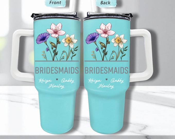 Personalized Birth Flower 40oz Tumbler, Personalized Custom Gift for Her,  20oz Travel Mug, Floral Gift for Bestie Bridesmaid
