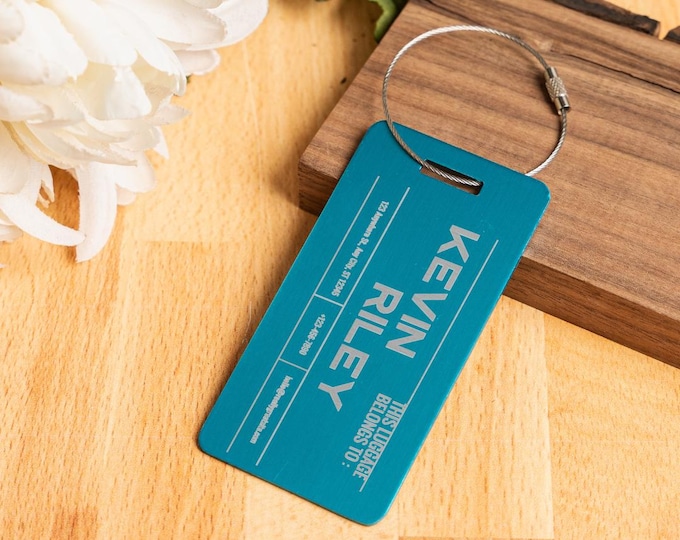 Metal Luggage Tag, Personalized Engraved Aluminum Travel Gift, Custom Suitcase Tag, Unique Backpack Tag