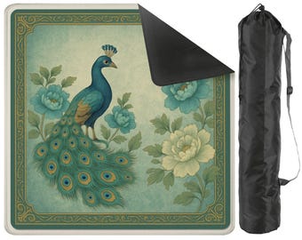 Peacock Mahjong Mat -  Non Slip Mah Jongg TilePlay Mat Accessories