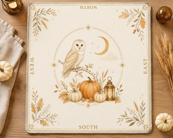 Fall Owl Mahjong Mat, Pumpkin Mahjong Game Mat, Celestial Autumn Mahjong Table Mat, Neutral Fall Mahjong Gift for Her