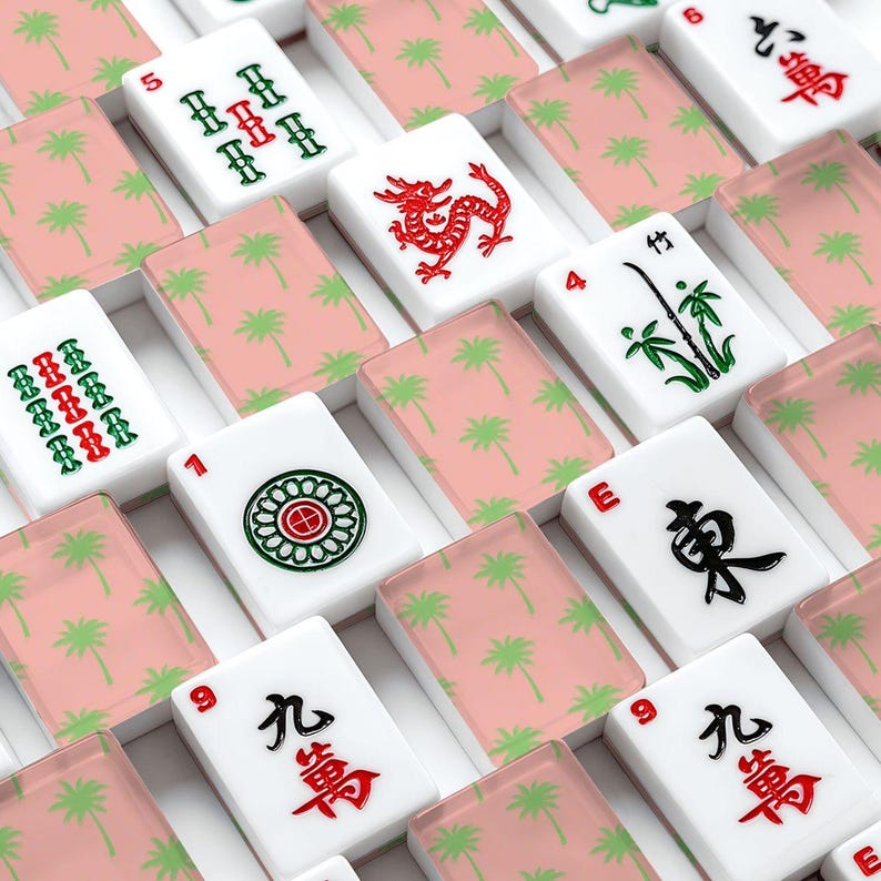 Preppy Palm Vibe Mahjong Set | Pink Aesthetic Mahjong Tiles | Beach House Mahjong Gift Women Bild 7