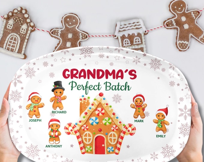 Christmas Cookie Plate, Perfect Batch Gingerbread Kid Platter, Holiday Treat Tray Gift for Grandma Grandmas Batch  Personalized Baking Gift