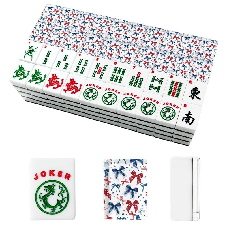 Patriotic Bow Mahjong Tiles, America 250 Mahjong Set, Fourth of July Mahjong Tiles, Red White Blue Bows, American Mahjong Tiles with Jokers image 2