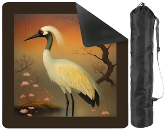 Crane Mahjong Mat Table Protector with Storage Bag | Elegant Asian Bird Design Game Mat