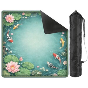 Koi Fish Mahjong Mat with Bag, Lotus Pond Mahjong Table Mat, Waterproof Non Slip Mahjong Cover, Japanese Koi Game Mat Gift for Mahjong Lover image 2
