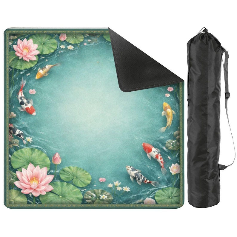 Koi Fish Mahjong Mat with Bag, Lotus Pond Mahjong Table Mat, Waterproof Non Slip Mahjong Cover, Japanese Koi Game Mat Gift for Mahjong Lover image 2
